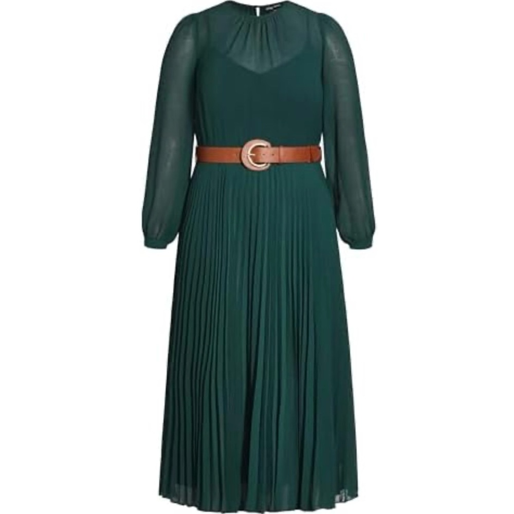 City Chic Love Pleat Dress in Jade